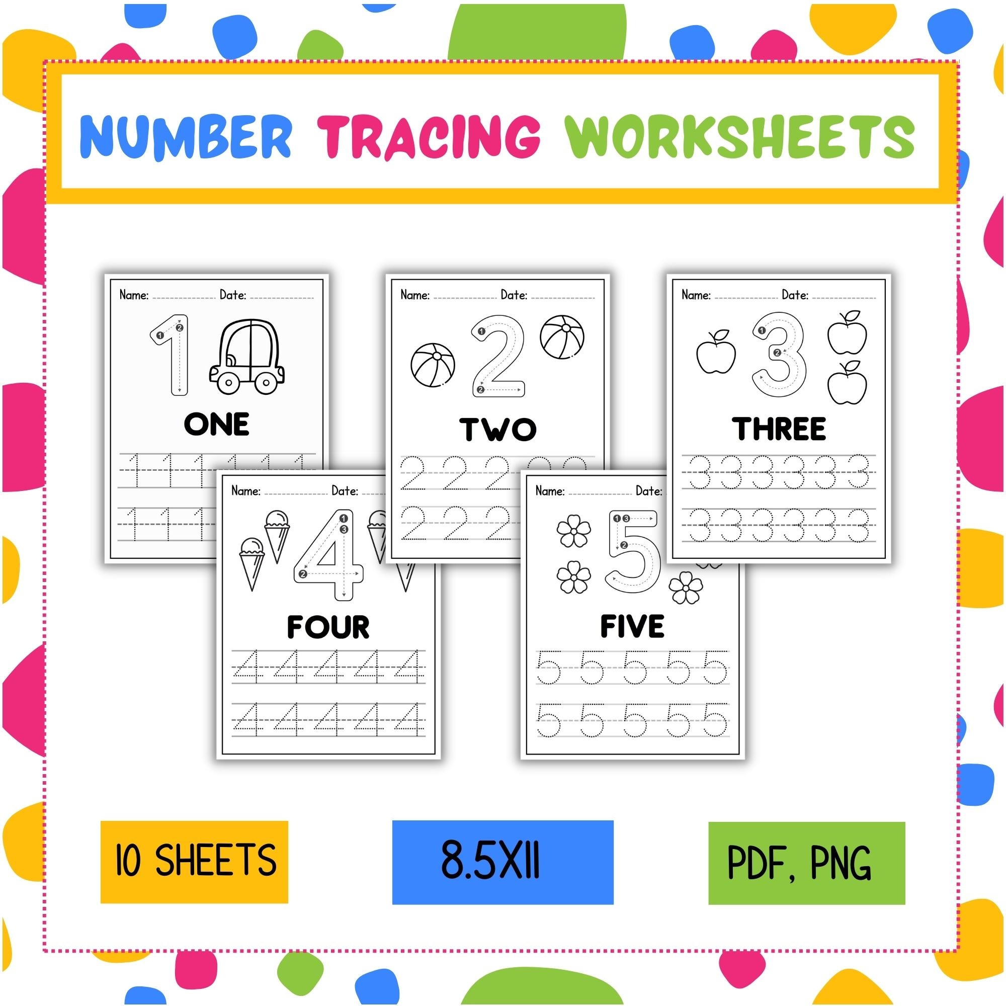 1 10 Number Tracing Worksheets Preschool Printable Kindergarten 