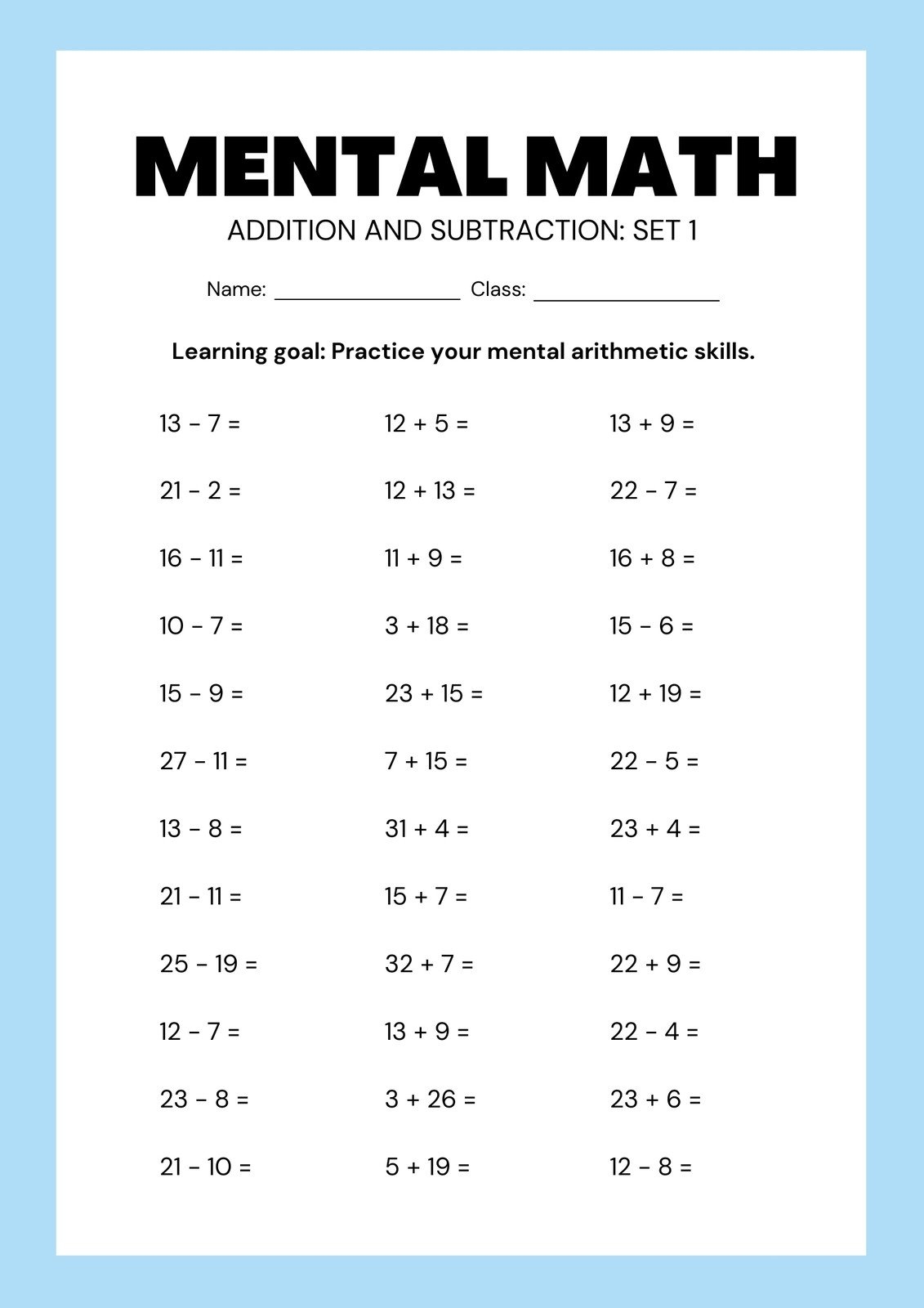 10 Printable Addition Math Worksheets Adding By 1 Numbers Etsy 