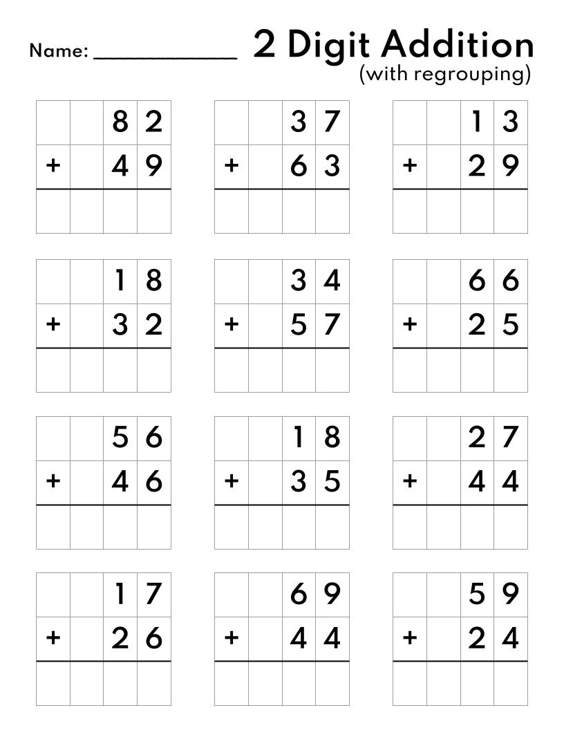 10 Printable Two Digit Addition Worksheets Double Digit Addition 