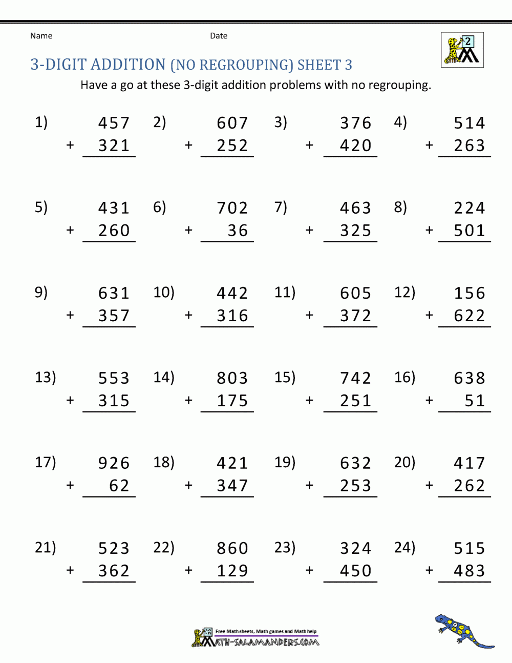 3 Digit Addition Worksheets 3 Digit Addition Worksheets