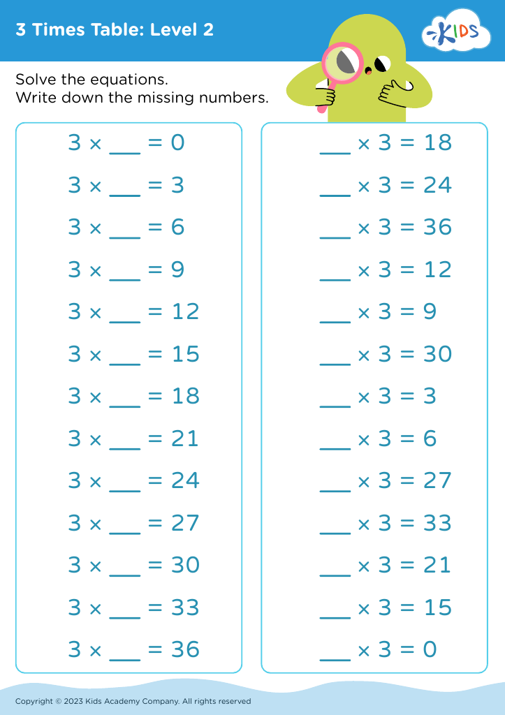 3 Times Table Worksheets Infoupdate