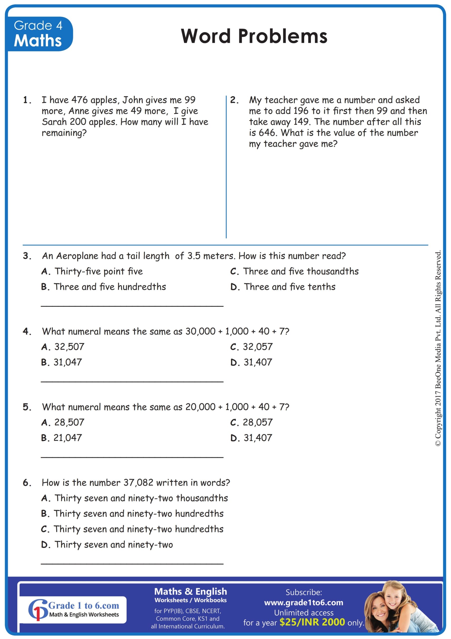 4th Grade Place Value Worksheets With Answer Key Worksheets Library