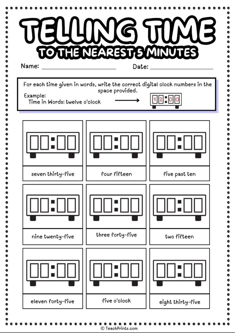 60 Free Telling Time Worksheets Teach Prints