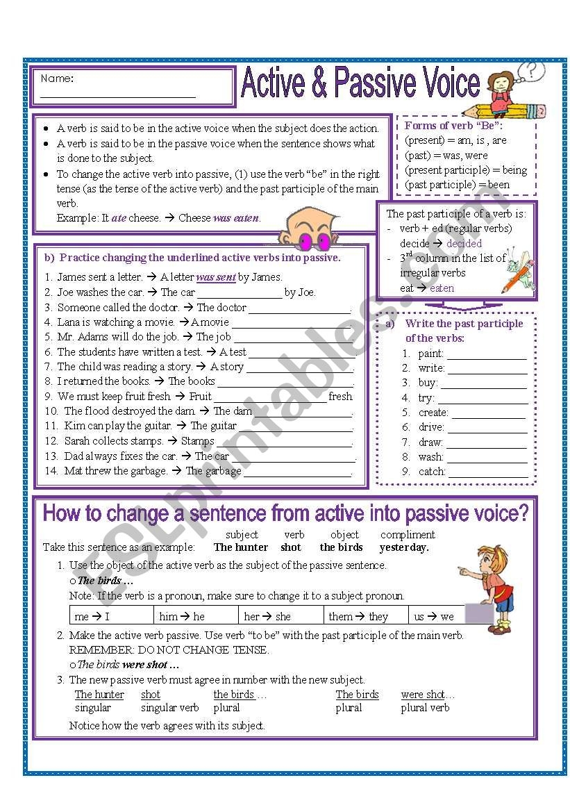 Active Passive Voice Worksheet Ame my id