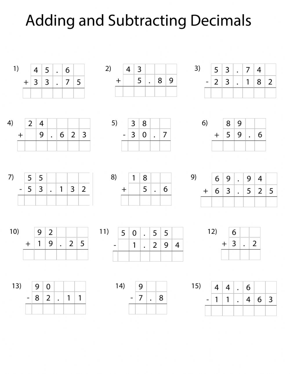 Adding And Subtracting Decimals Worksheets Pdf Printable Worksheets