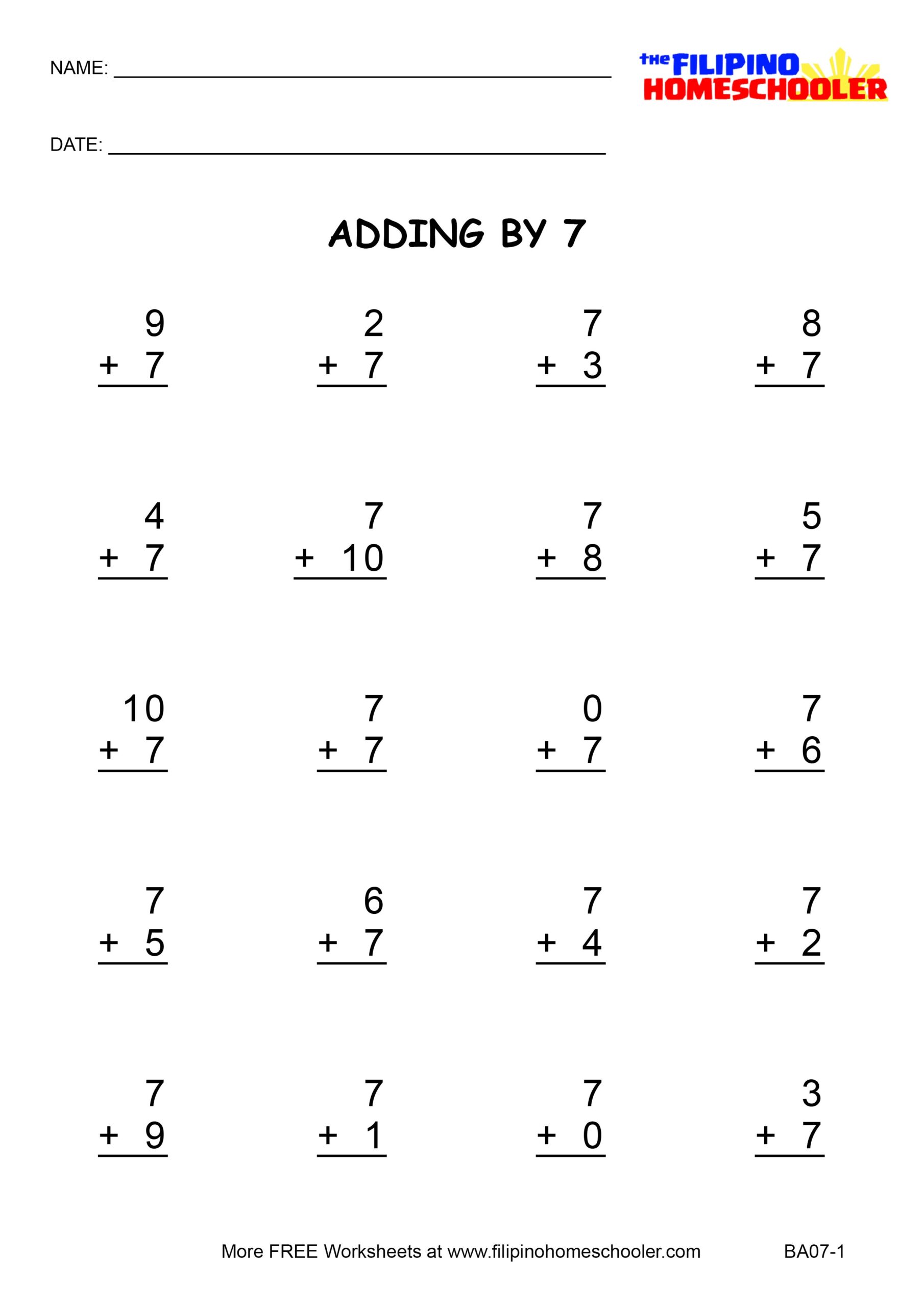 Adding By 7 Worksheets And Teaching Strategies The Filipino Homeschooler