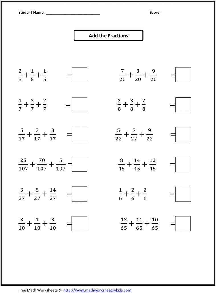 Adding Multiple Fractions Practice MySchoolsMath