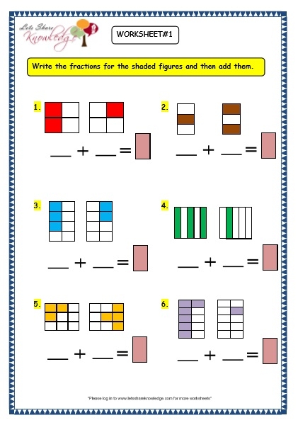 Addition Fractions Worksheets Grade 3