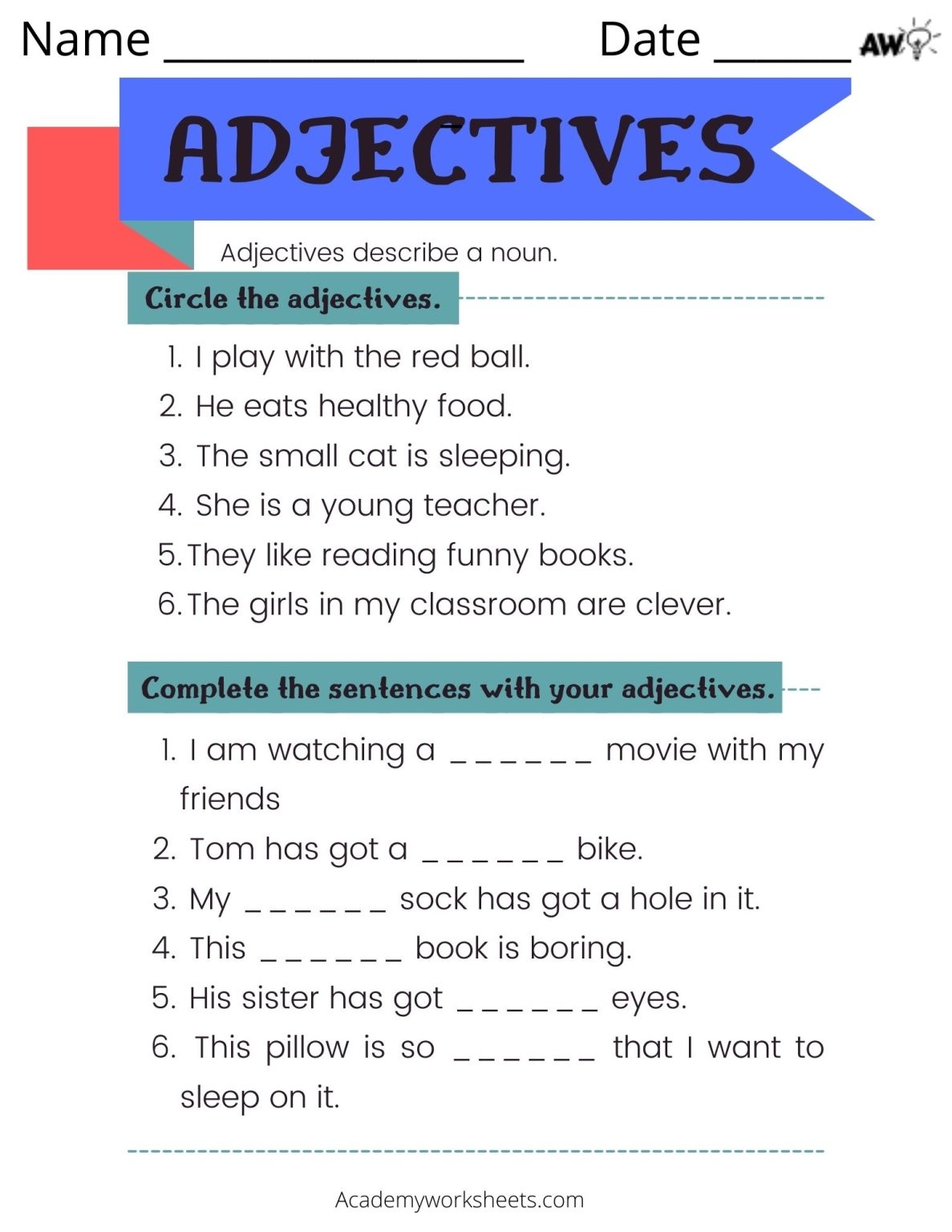 Adjectives Worksheet Academy Worksheets