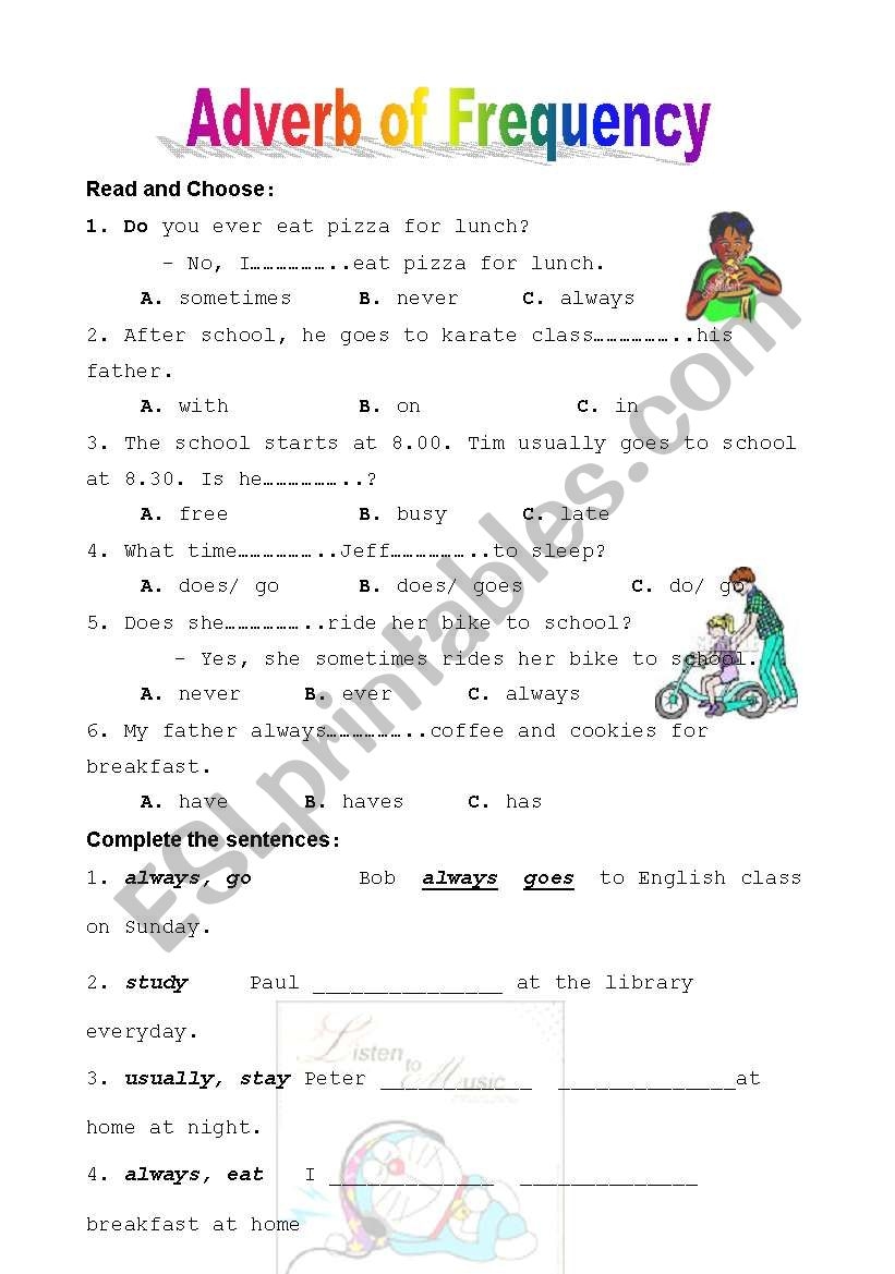 Adverb Of Frequency Worksheet Adverb Of Frequency Worksheet