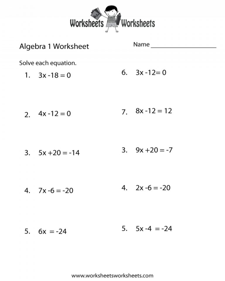 Algebra 1 Practice Worksheet Printable Algebra Worksheets Math 