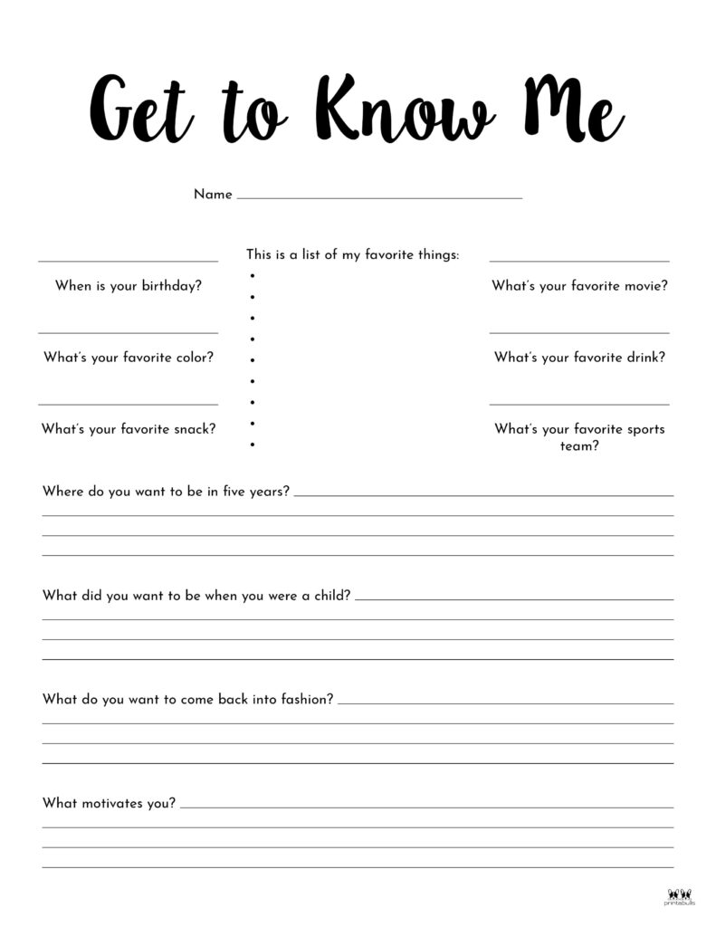 All About Me Printable Worksheets 50 FREE Printables Printabulls 