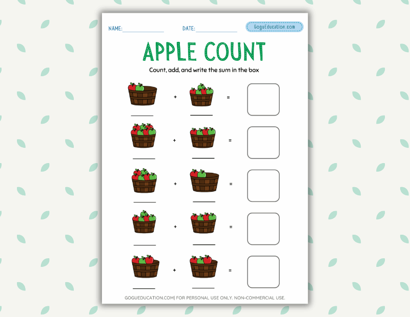 Apple Count Mathematics Worksheet Gogu Education