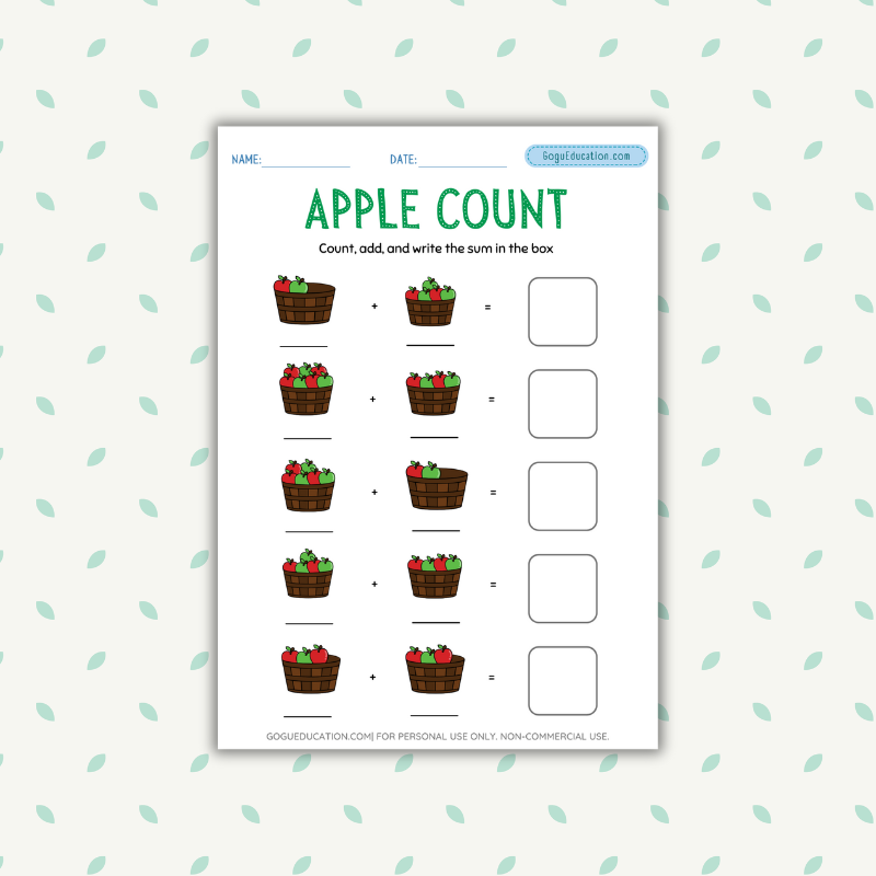Apple Count Mathematics Worksheet Gogu Education