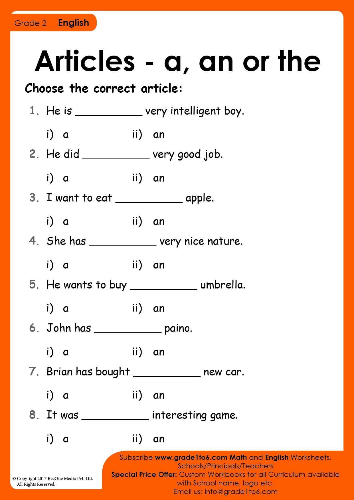 Articles Worksheets For Class 2 Grade1to6 Worksheets Library