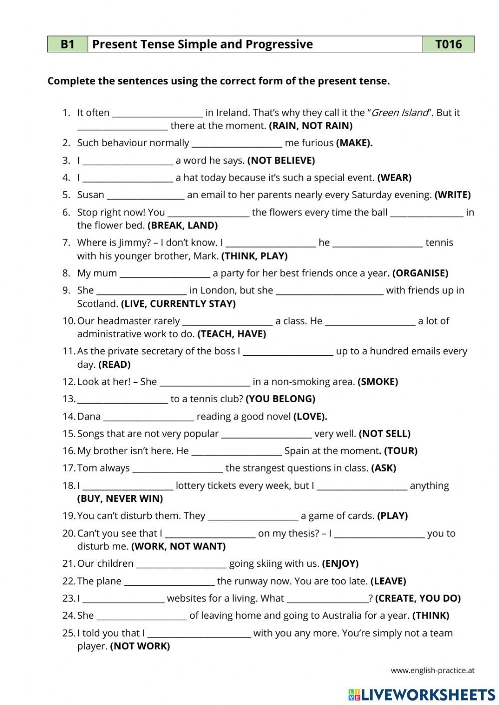 B1 Present Simple Vs Progressive Worksheet English As A Second 