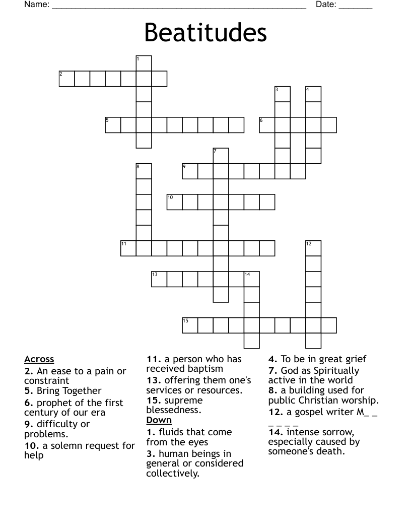 Beatitudes Worksheet pdf
