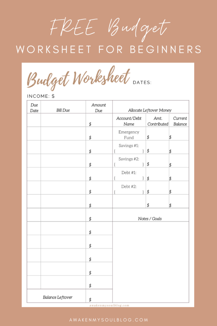 Beginner Printable Budget Worksheet Excel Budgeting Worksheets