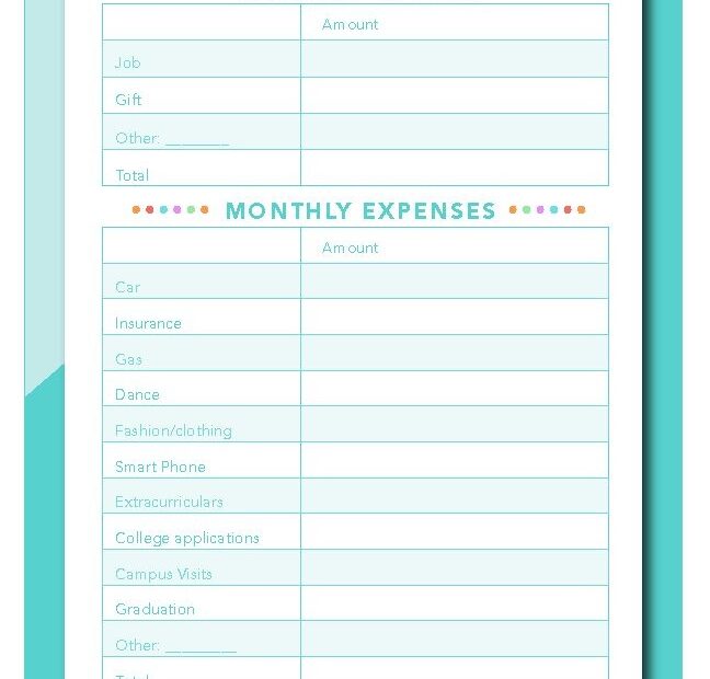 Budgeting Worksheets Printable For Teens Budgeting Worksheets
