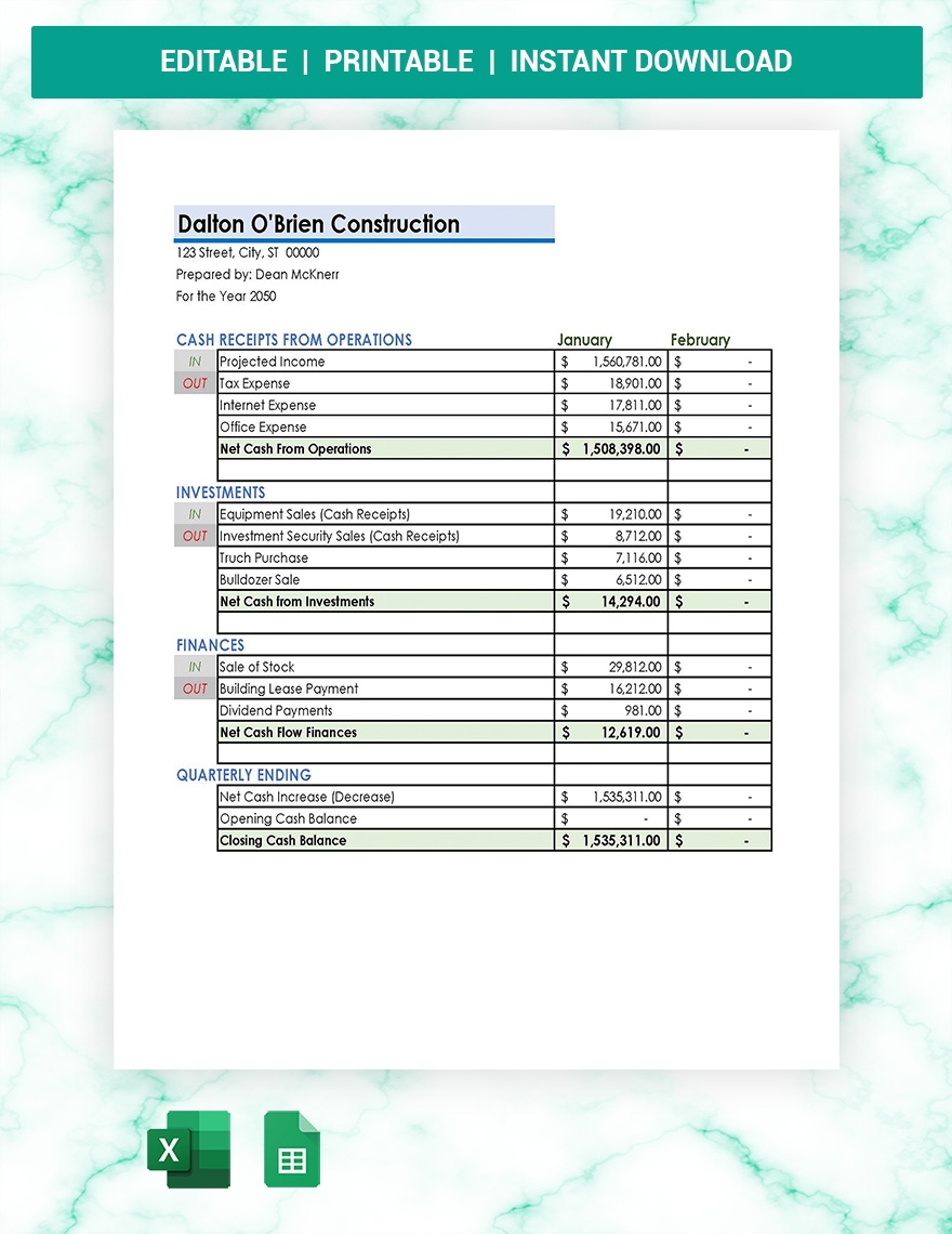 Cash Flow Templates Excel Format Free Download Template