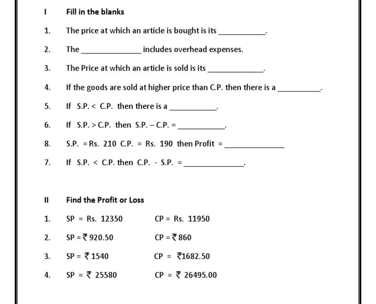 CBSE Class 5 Mathematics Worksheet Profit And Loss PDF Worksheets