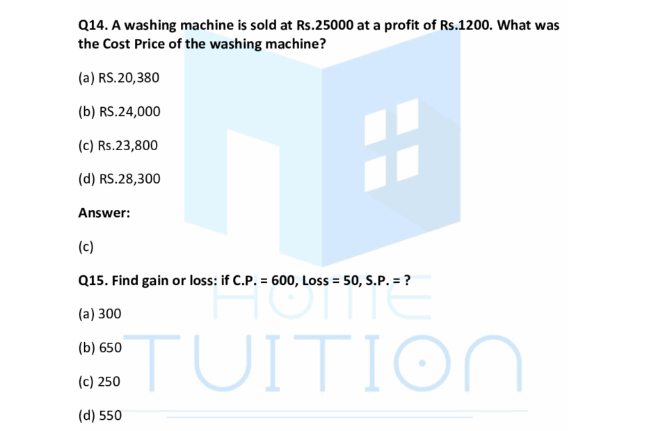 CBSE Class 5 Maths Profit And Loss NCERT Worksheet Free PDF Home Tution