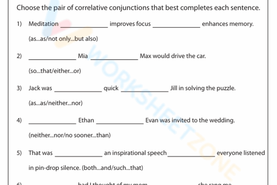 Choosing Correlative Conjunctions Worksheet Worksheets Library