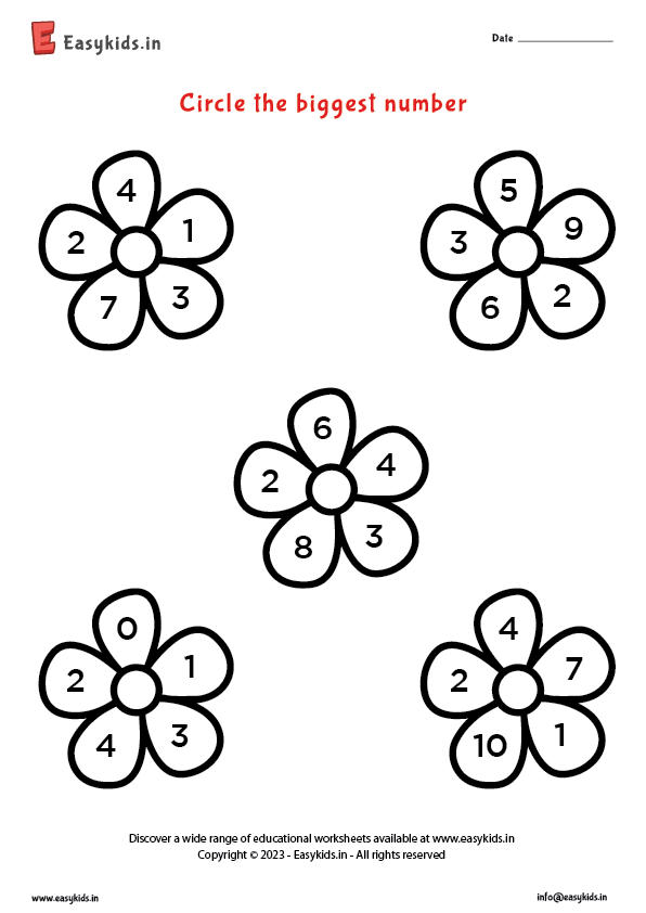 Circle The Biggest Number LKG Maths Worksheet EasyKids in