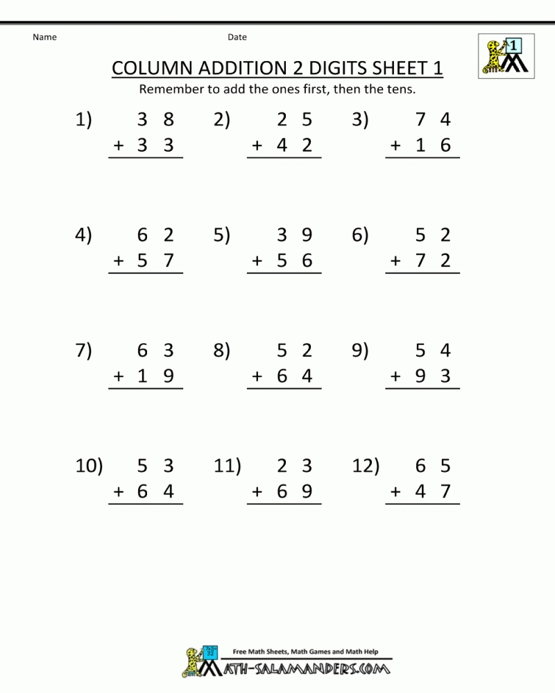 Class 1 Addition Worksheet Math Worksheets Printable