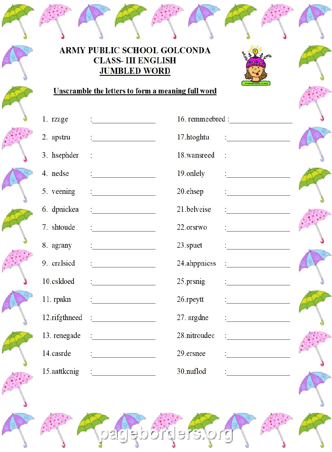CLASS III ENGLISH WORKSHEET NO 3
