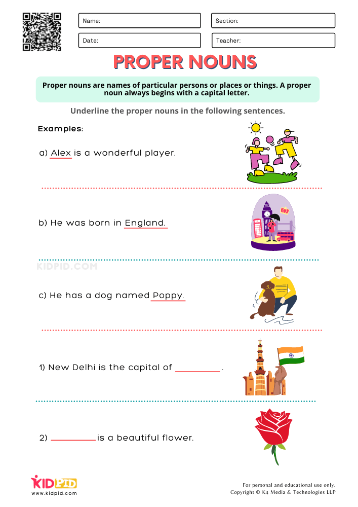 Common Noun And Proper Noun Worksheet Class 1