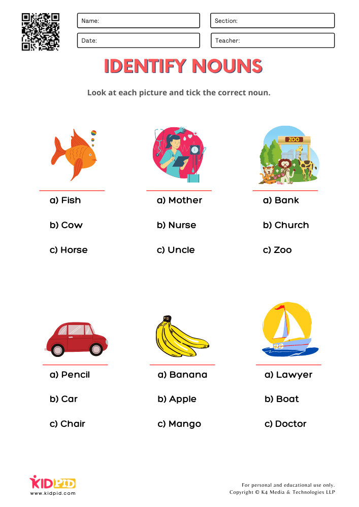 Common Noun Worksheet For Class 1