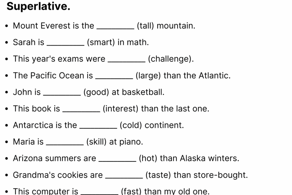 Comparative And Superlative Worksheets And Exercises Comparative And