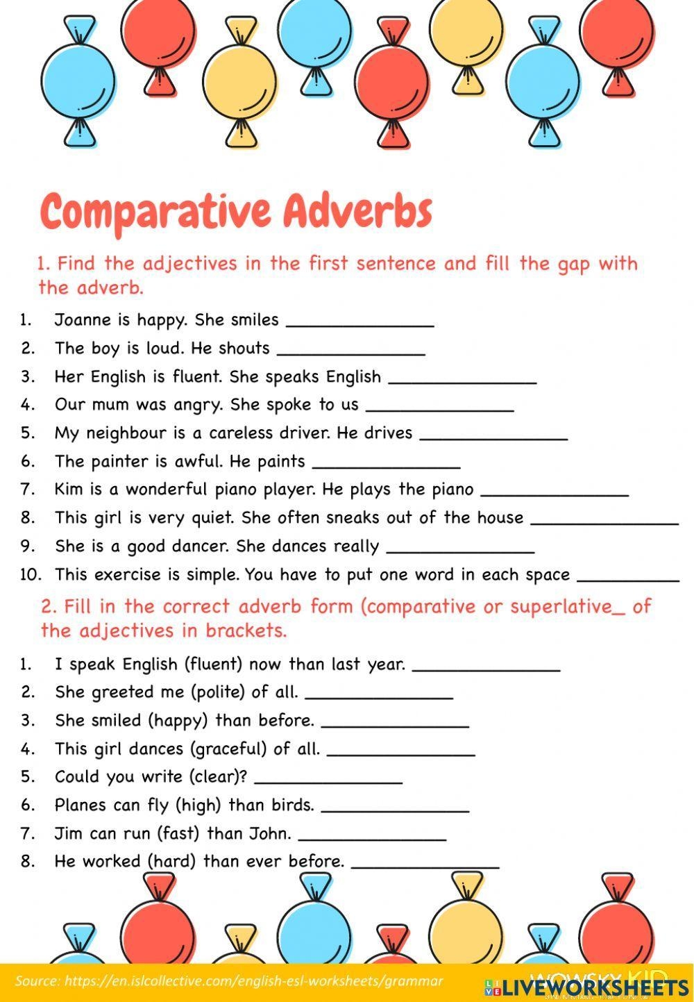 Comparative Superlative Adverbs Worksheet Live Worksheets 