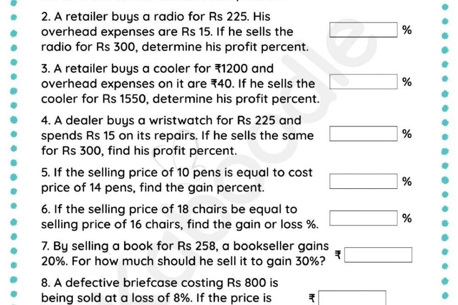 Comparing Quantities Profit Loss Worksheet Live Worksheets