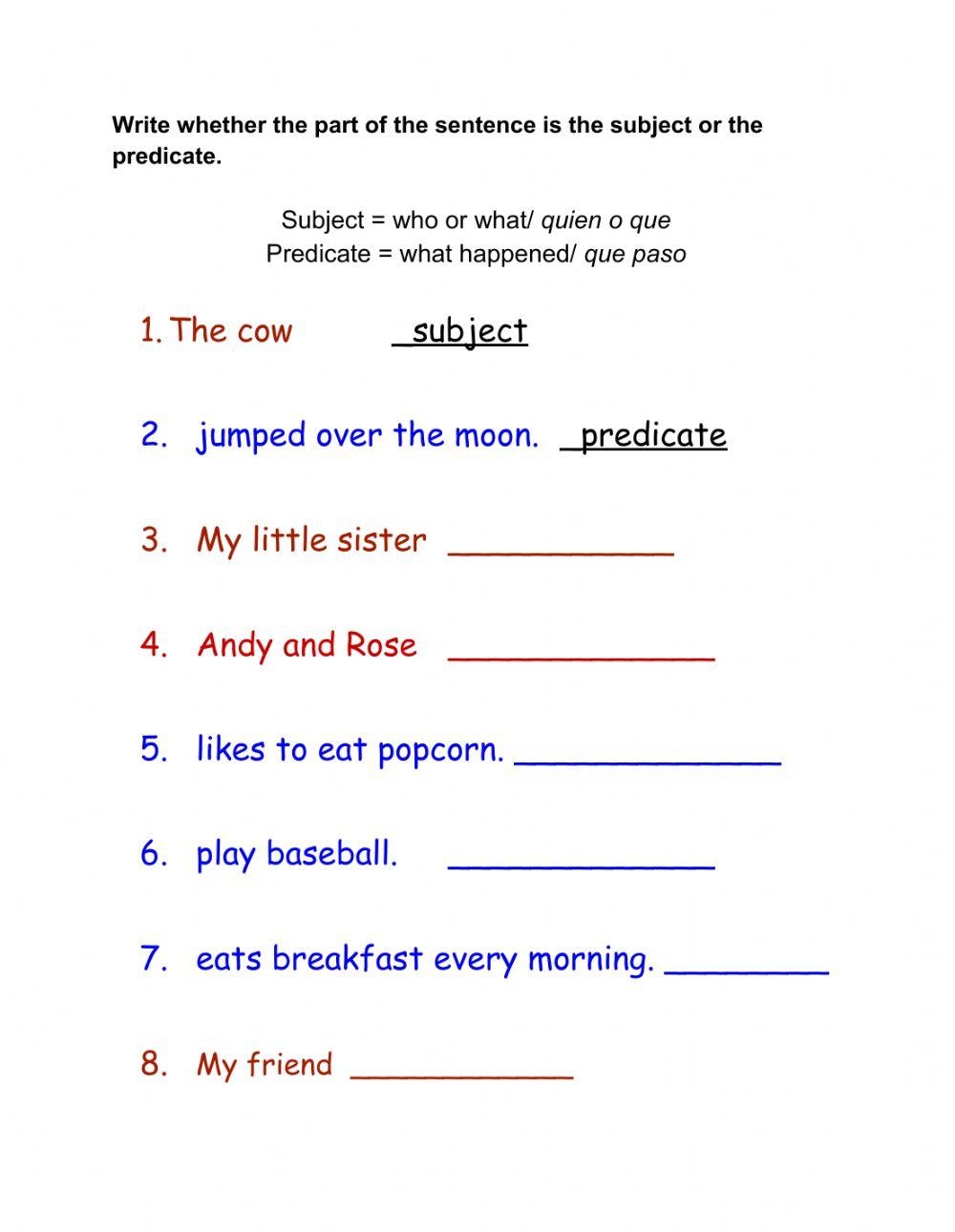 Complete Subject And Predicate Worksheets For Second Grade Worksheets 