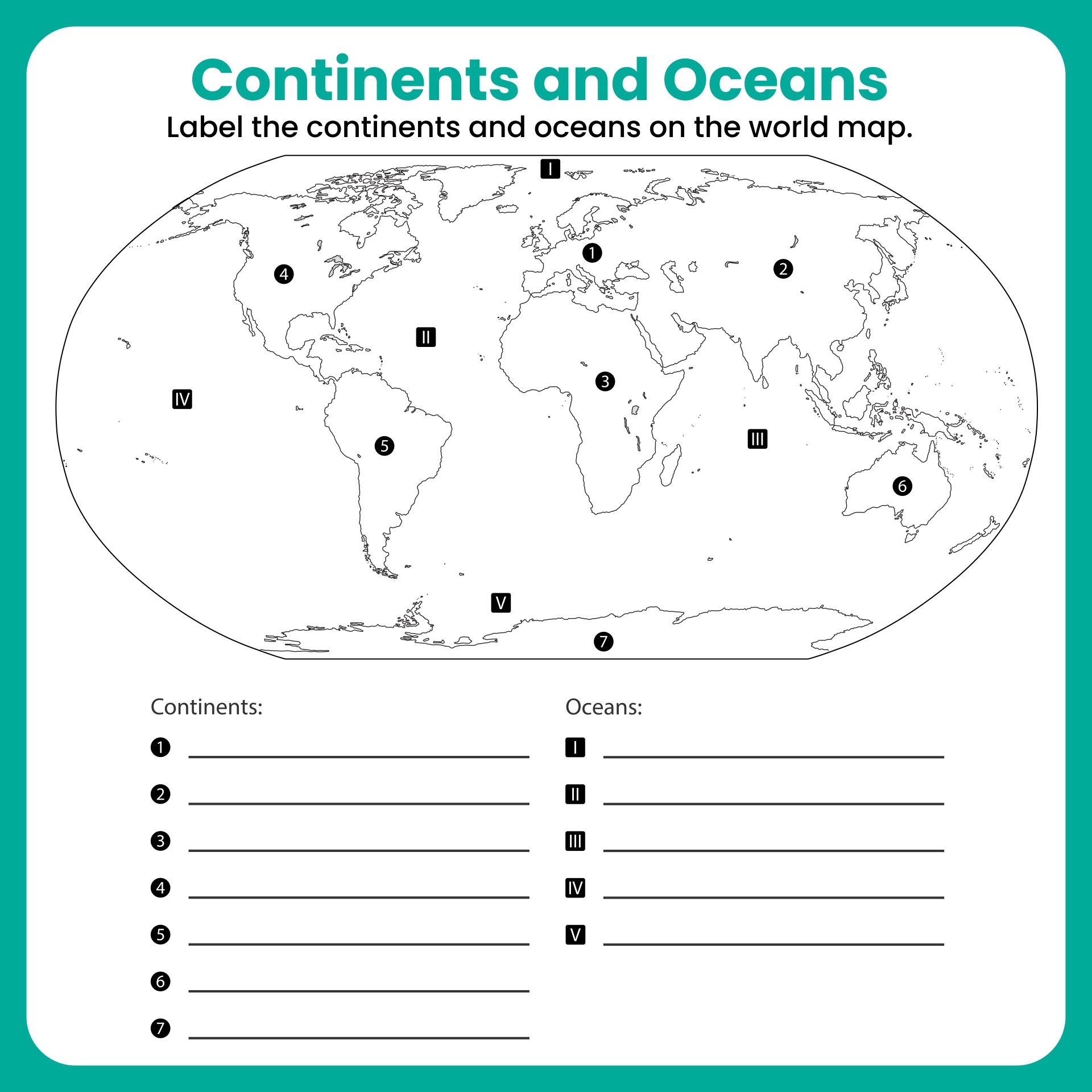 Continents And Oceans Worksheet Pdf