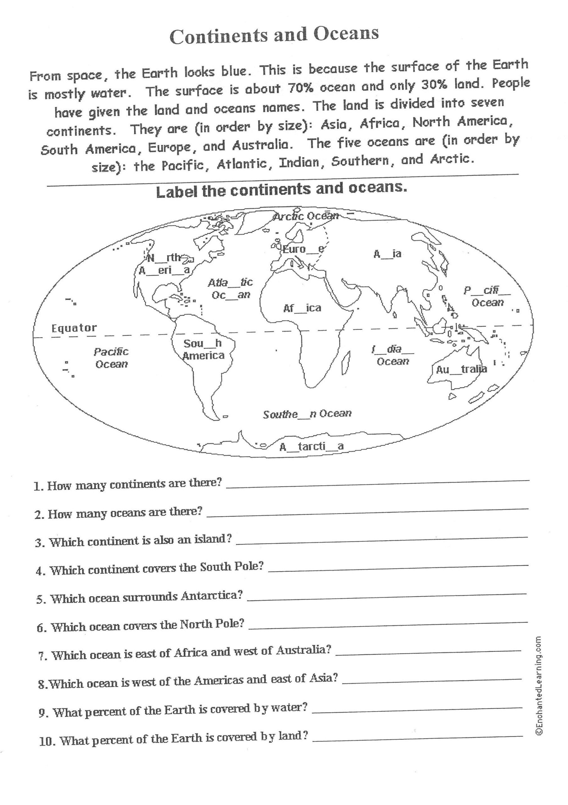 Continents And Oceans Worksheet Pdf