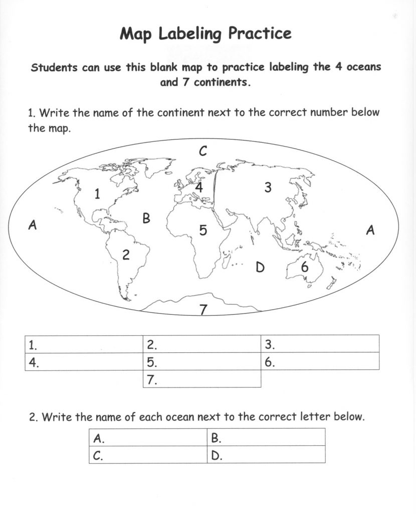 Continents And Oceans Worksheet Pdf