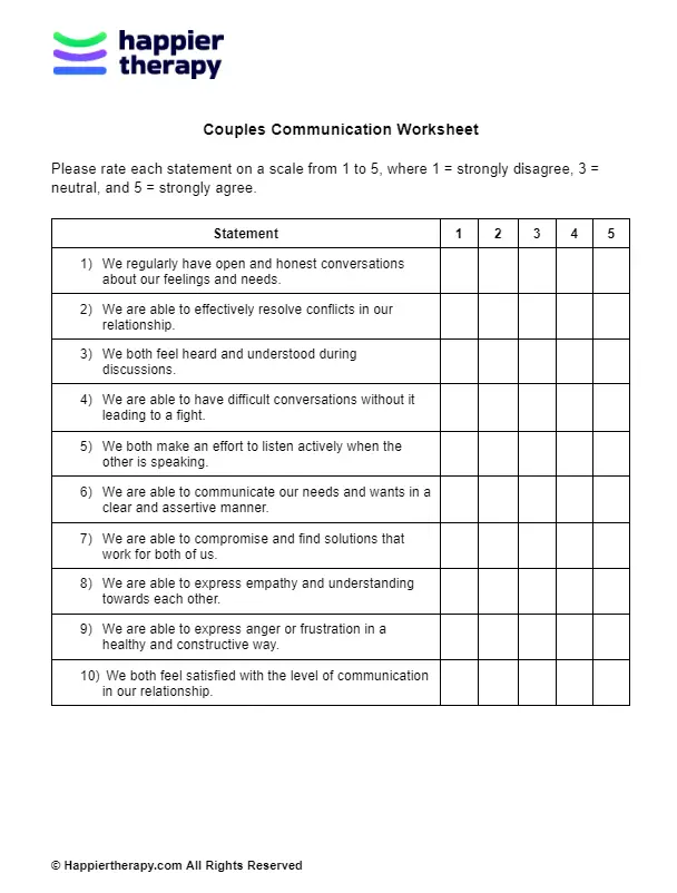 Couples Communication Worksheets HappierTHERAPY