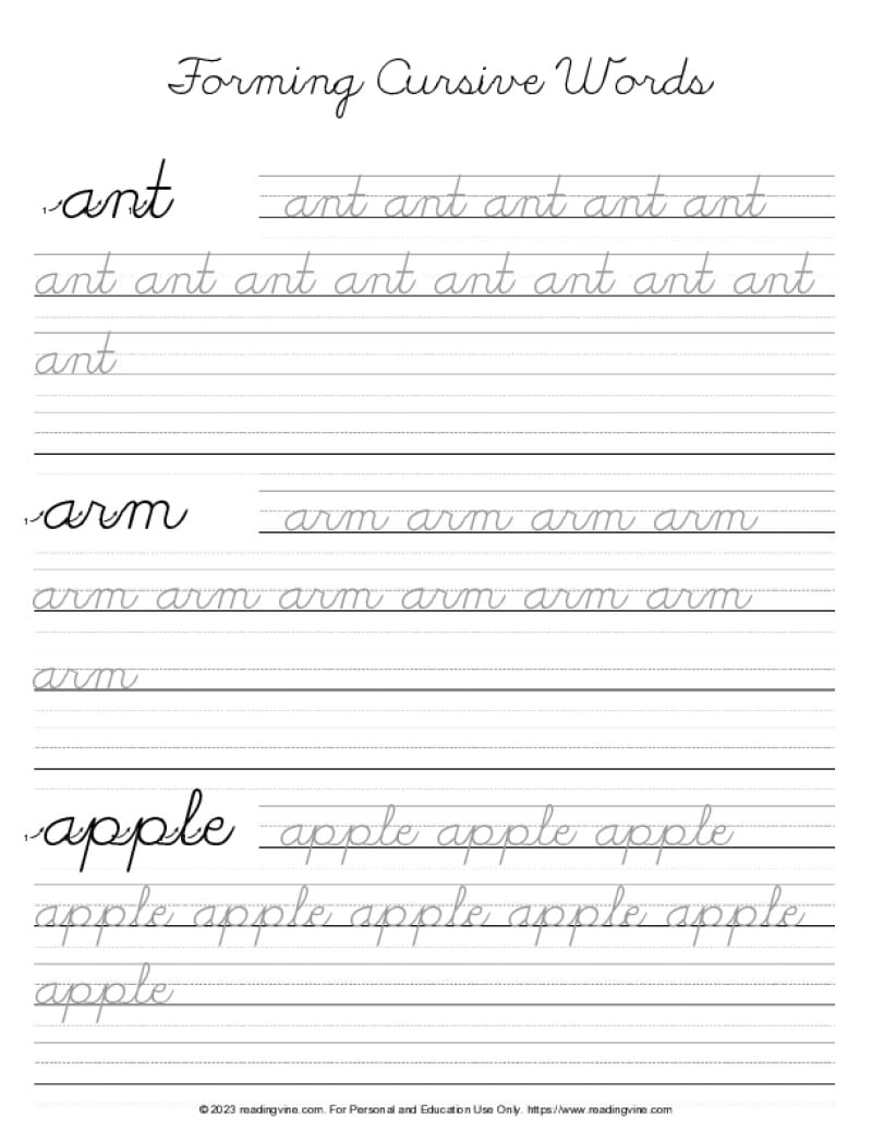 Cursive Writing Practice Sheets PDF ReadingVine