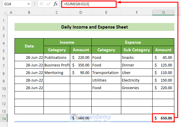 Daily Income And Expense Sheet In Excel Create With Detailed Steps 