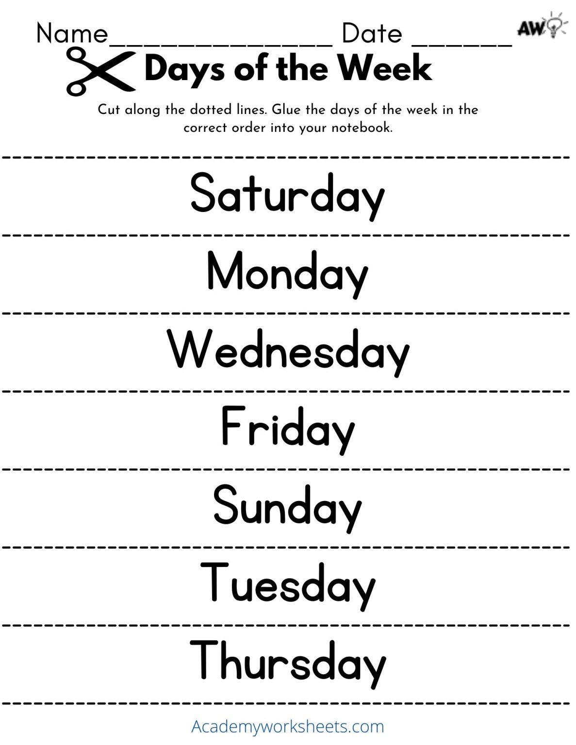 Days Of The Week Worksheets PDF Academy Worksheets