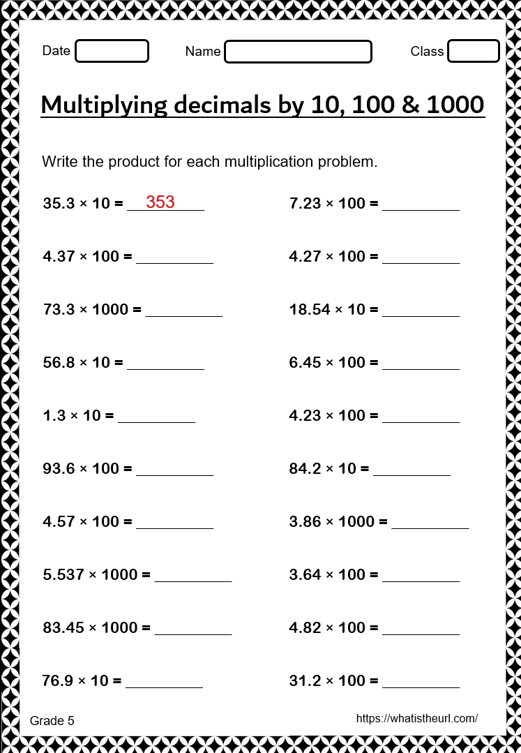 Decimal Multiplication Worksheet For Grade 5 Your Home Teacher