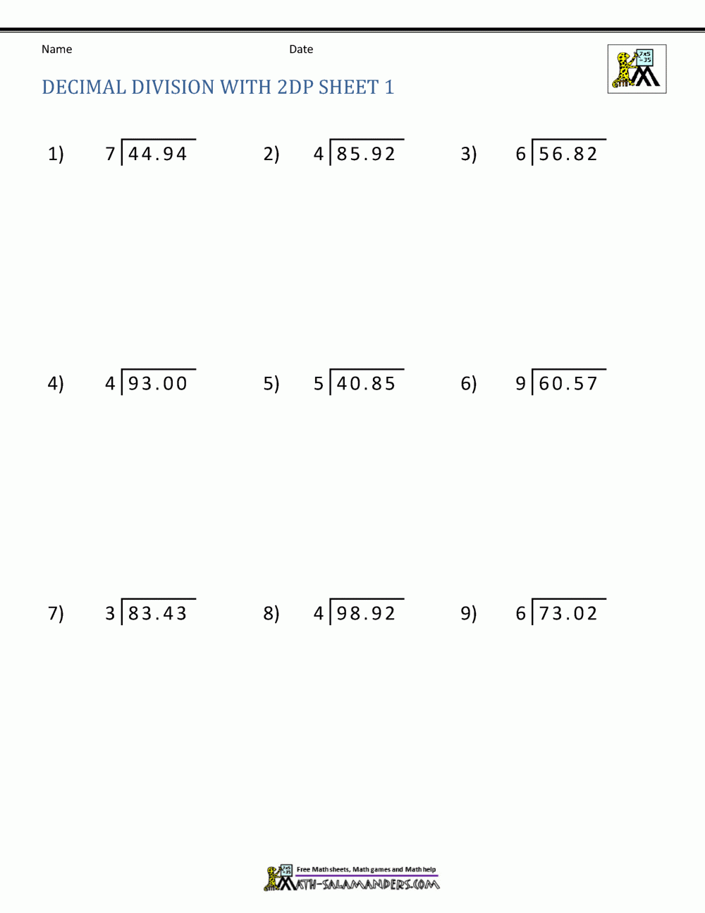 Dividing Decimals Worksheet Pdf E streetlight