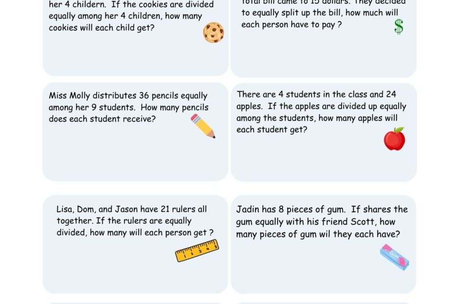Division Word Problems PDF Single Digit Academy Worksheets