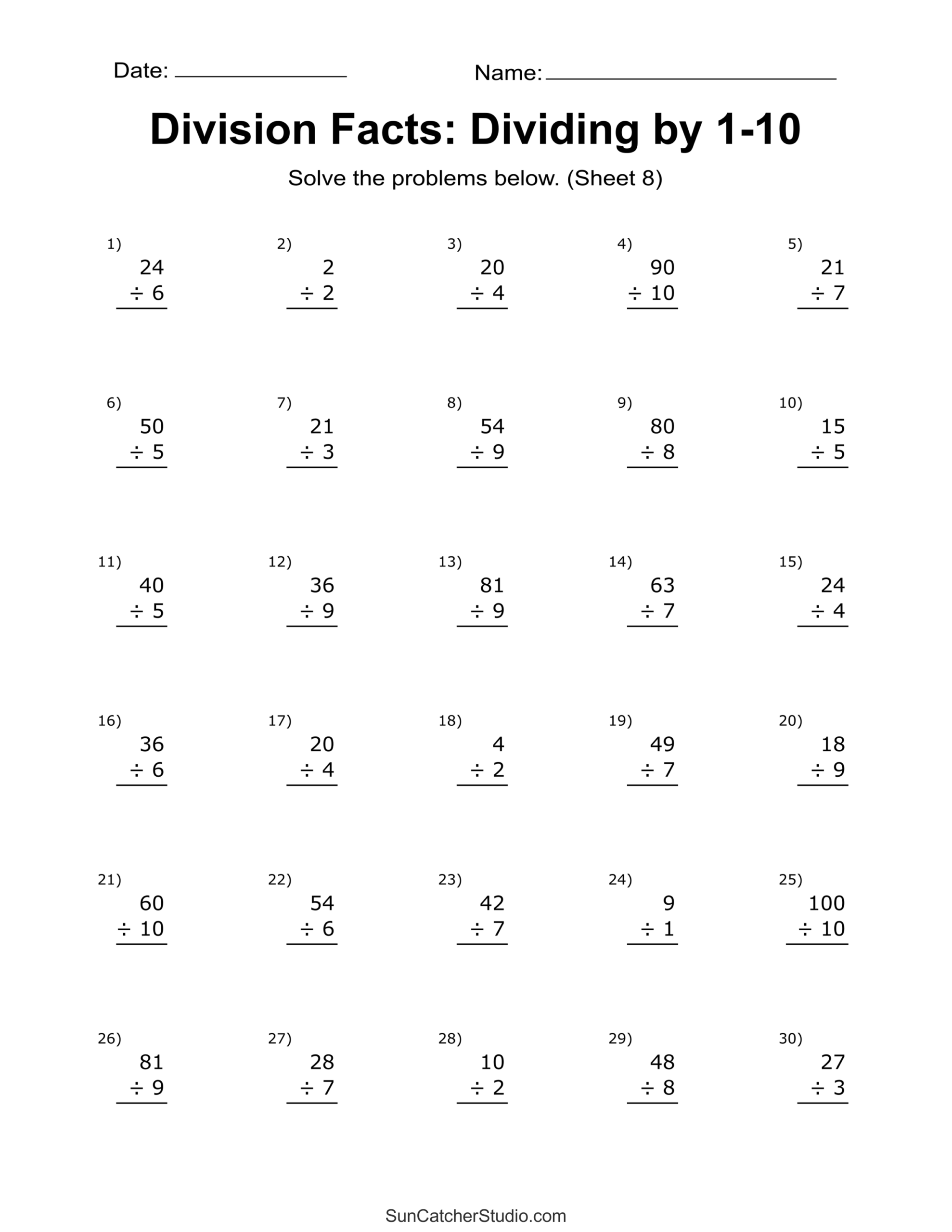 Division Worksheets Problems Free Printable Math Drills Free 