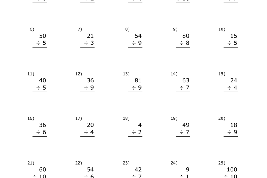 Division Worksheets Problems Free Printable Math Drills Free
