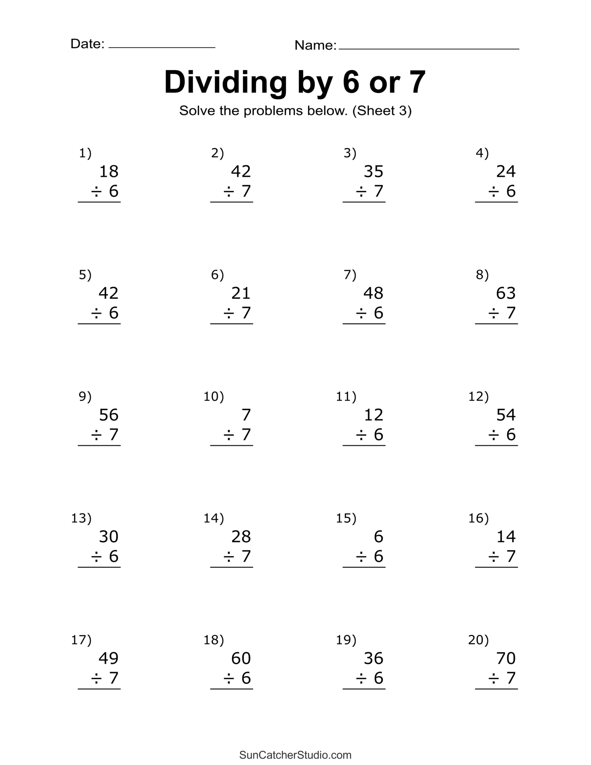 Division Worksheets Problems Free Printable Math Drills Free 