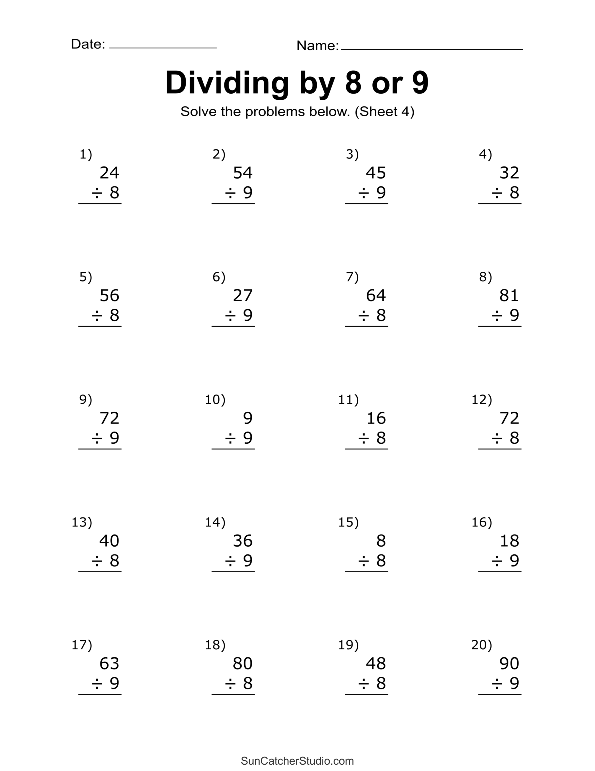 Division Worksheets Problems Free Printable Math Drills Free 